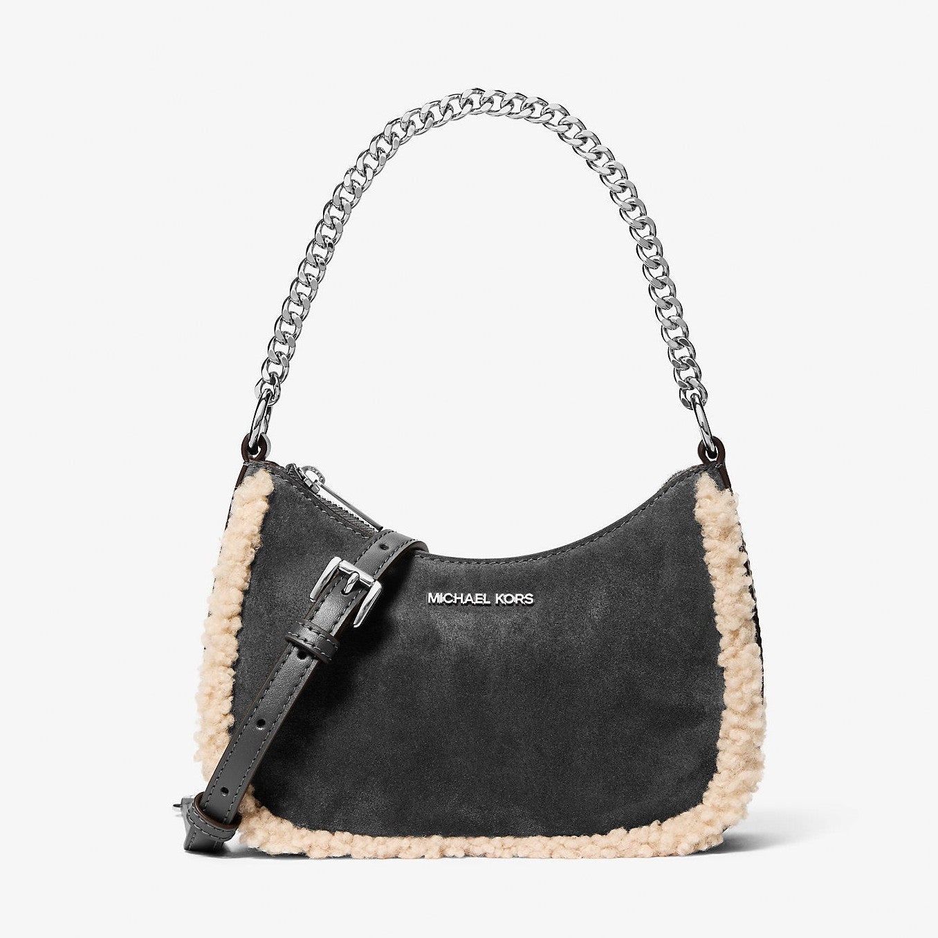 Michael Kors Jet Set Small Suede and Faux Shearling Convertible Crossbody Bag Black