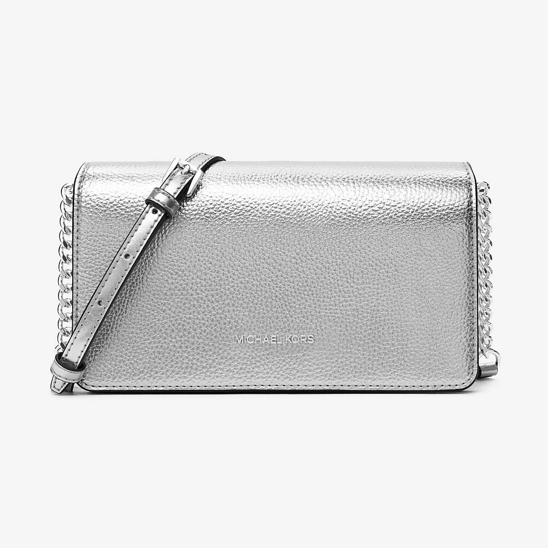 Michael Kors Jet Set Medium Metallic Crossbody Bag Silver