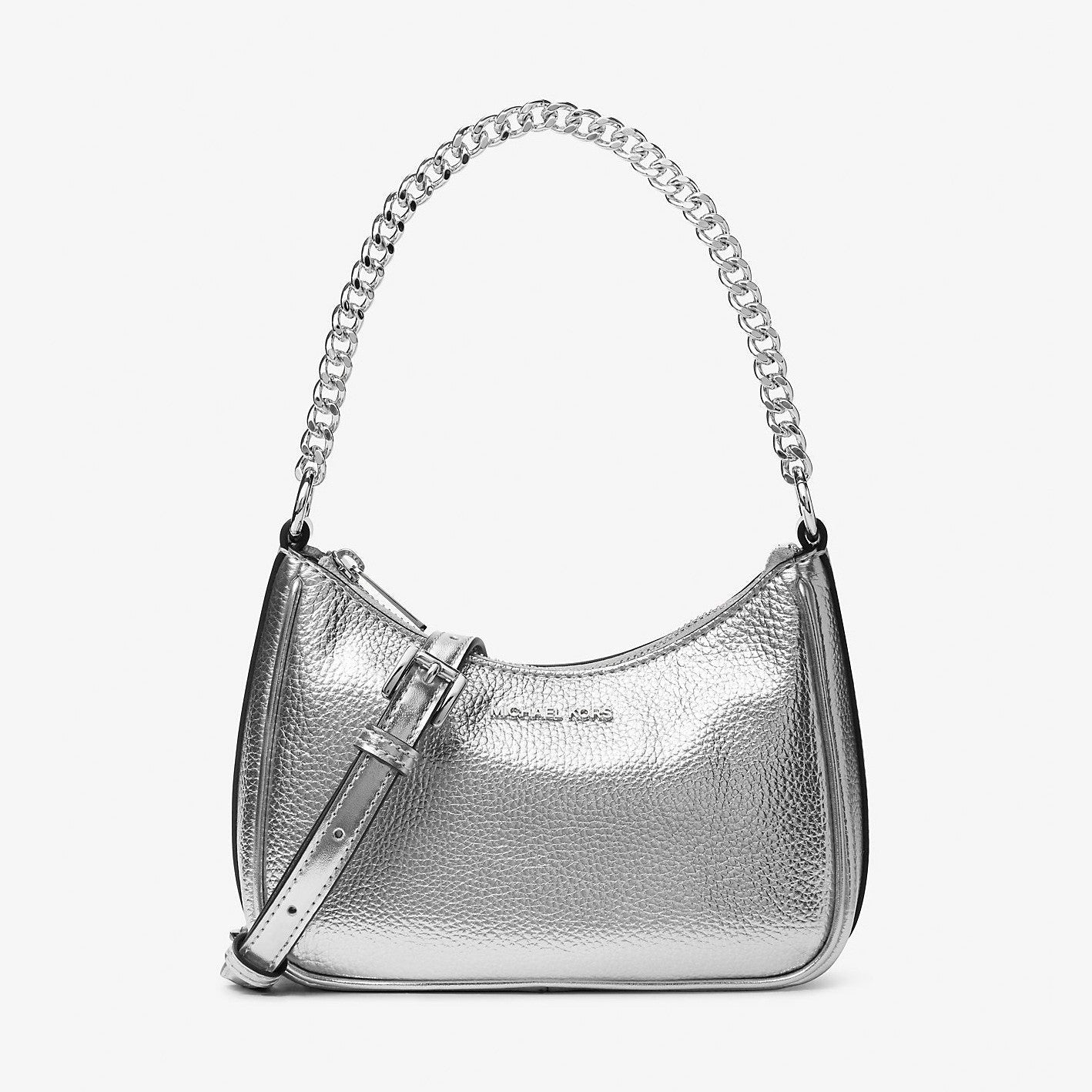 Michael Kors Jet Set Travel Small Metallic Convertible Crossbody Bag Silver