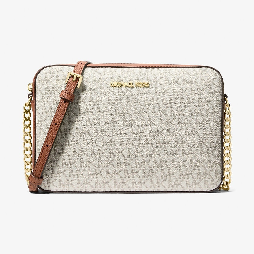 Michael Kors Jet Set Large Printed Logo Crossbody Bag Vanilla