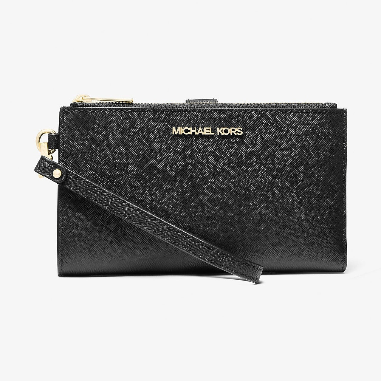 Michael Kors Jet Set Large Leather Smartphone Wristlet Wallet Black