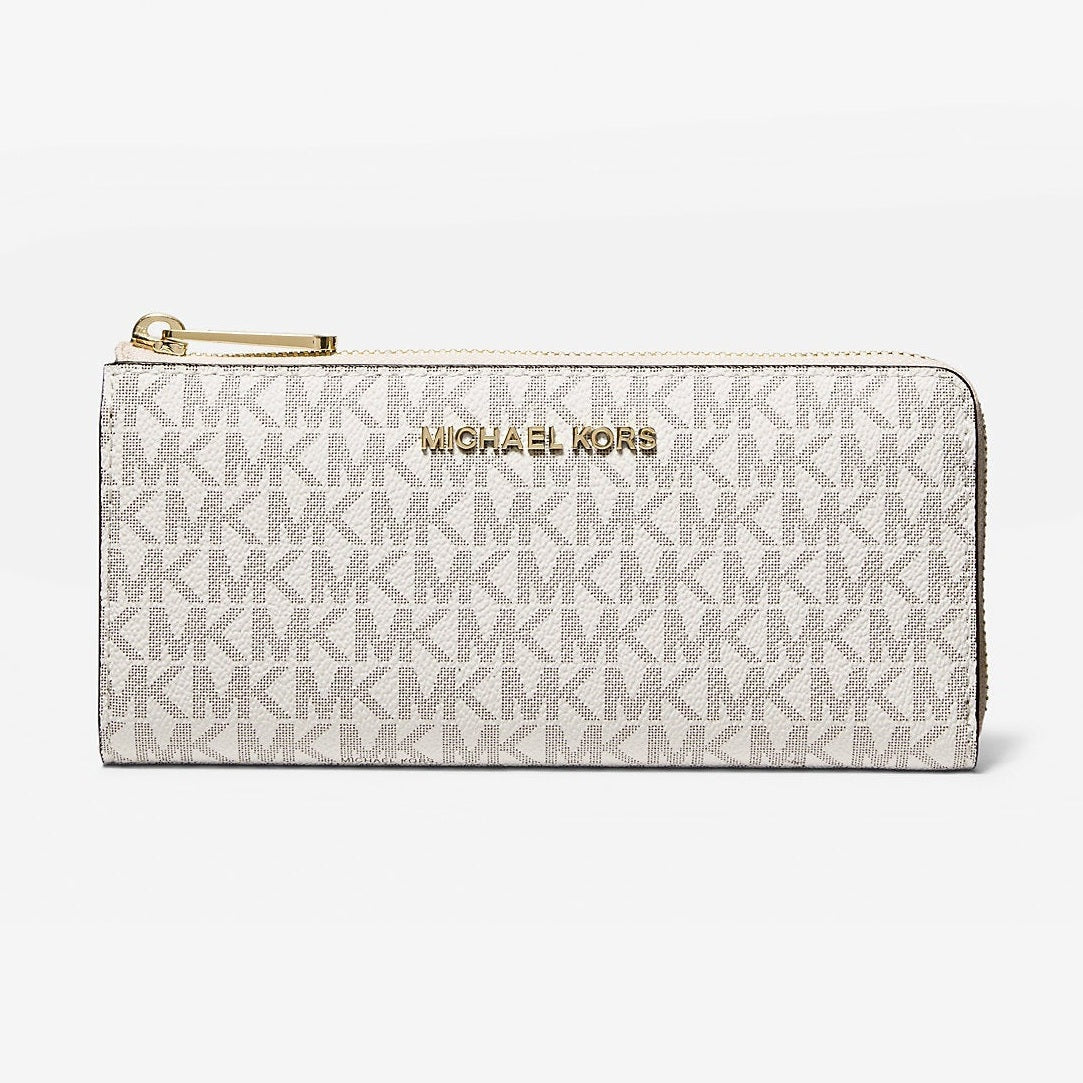 Michael Kors Jet Set Travel Large Logo Quarter-Zip Wallet Vanilla