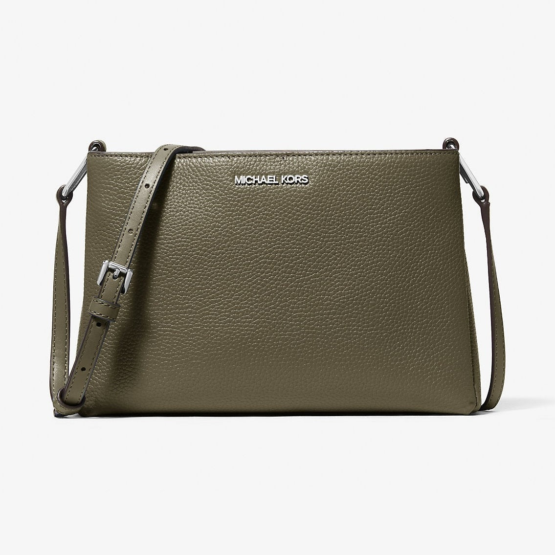 Michael Kors Trisha Medium Pebbled Leather Crossbody Bag Olive