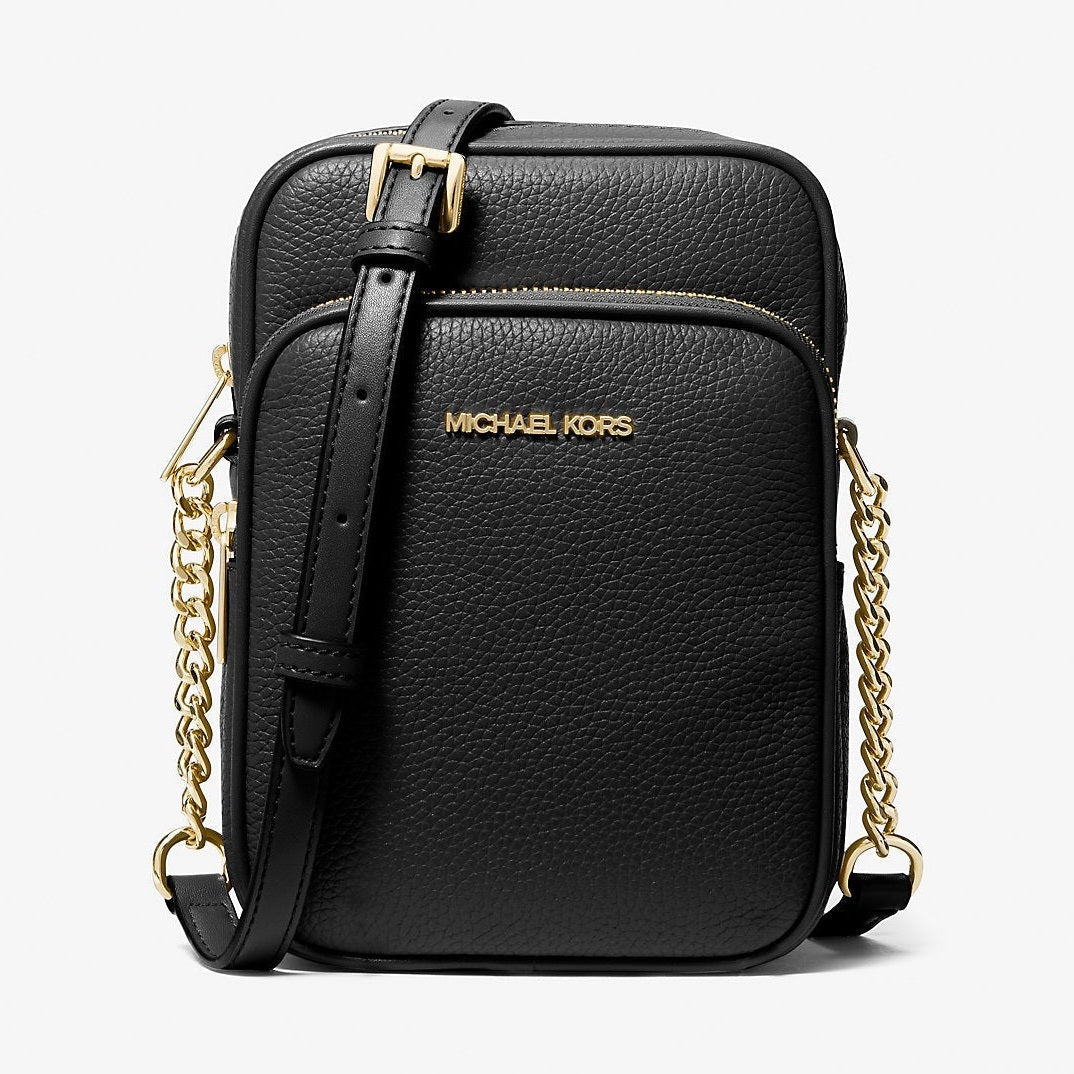 Michael Kors Jet Set Travel Medium Pebbled Leather Crossbody Bag Black