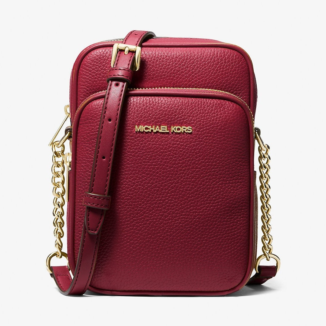 Michael Kors Jet Set Travel Medium Pebbled Leather Crossbody Bag Cherry