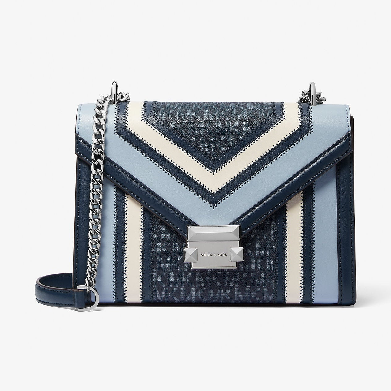 Michael Kors Whitney Medium Color-Block and Signature Logo Shoulder Bag Navy Multi
