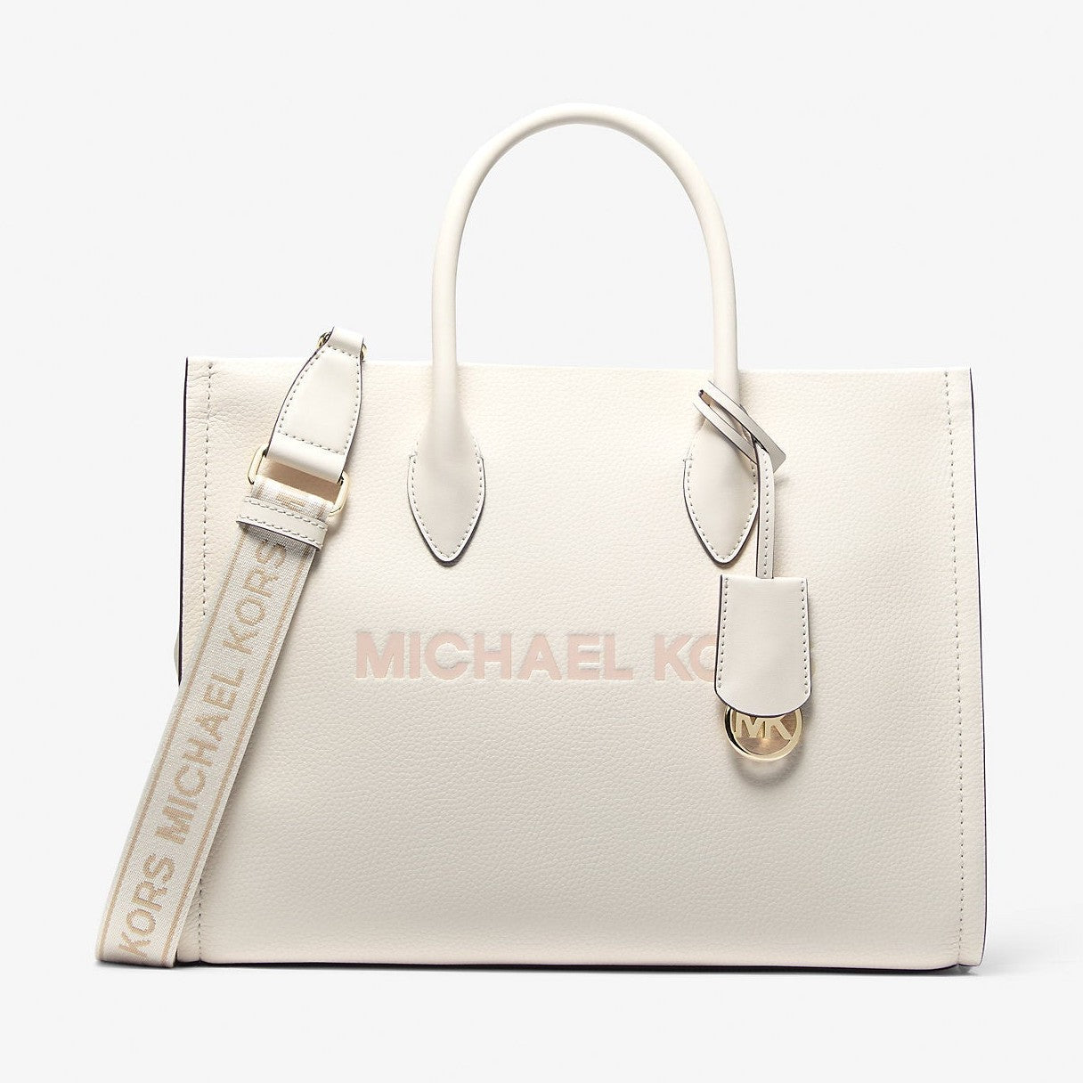Michael Kors Mirella Medium Pebbled Leather Tote Bag Lt Cream
