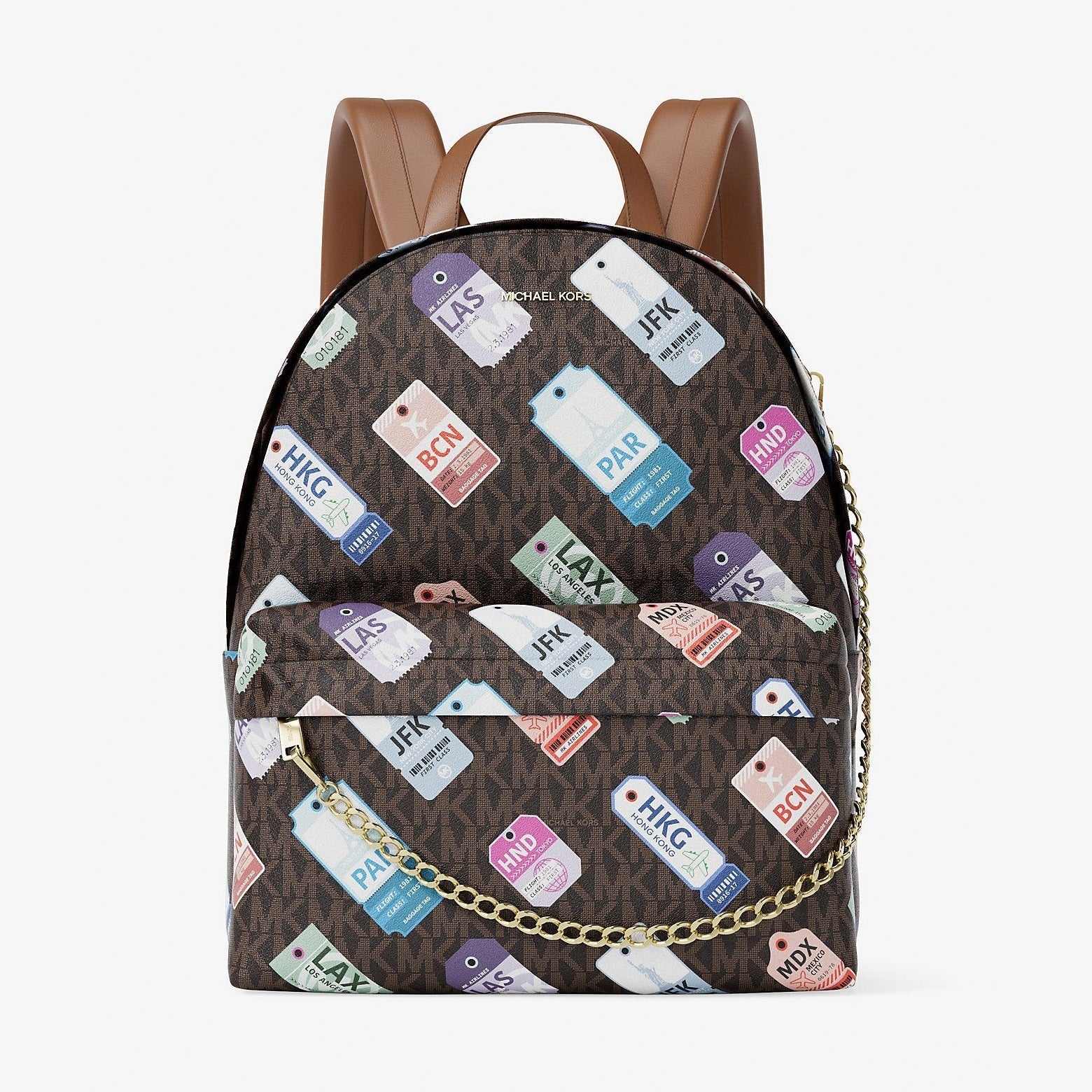 Michael Kors Slater Medium Printed Signature Logo Backpack Brown