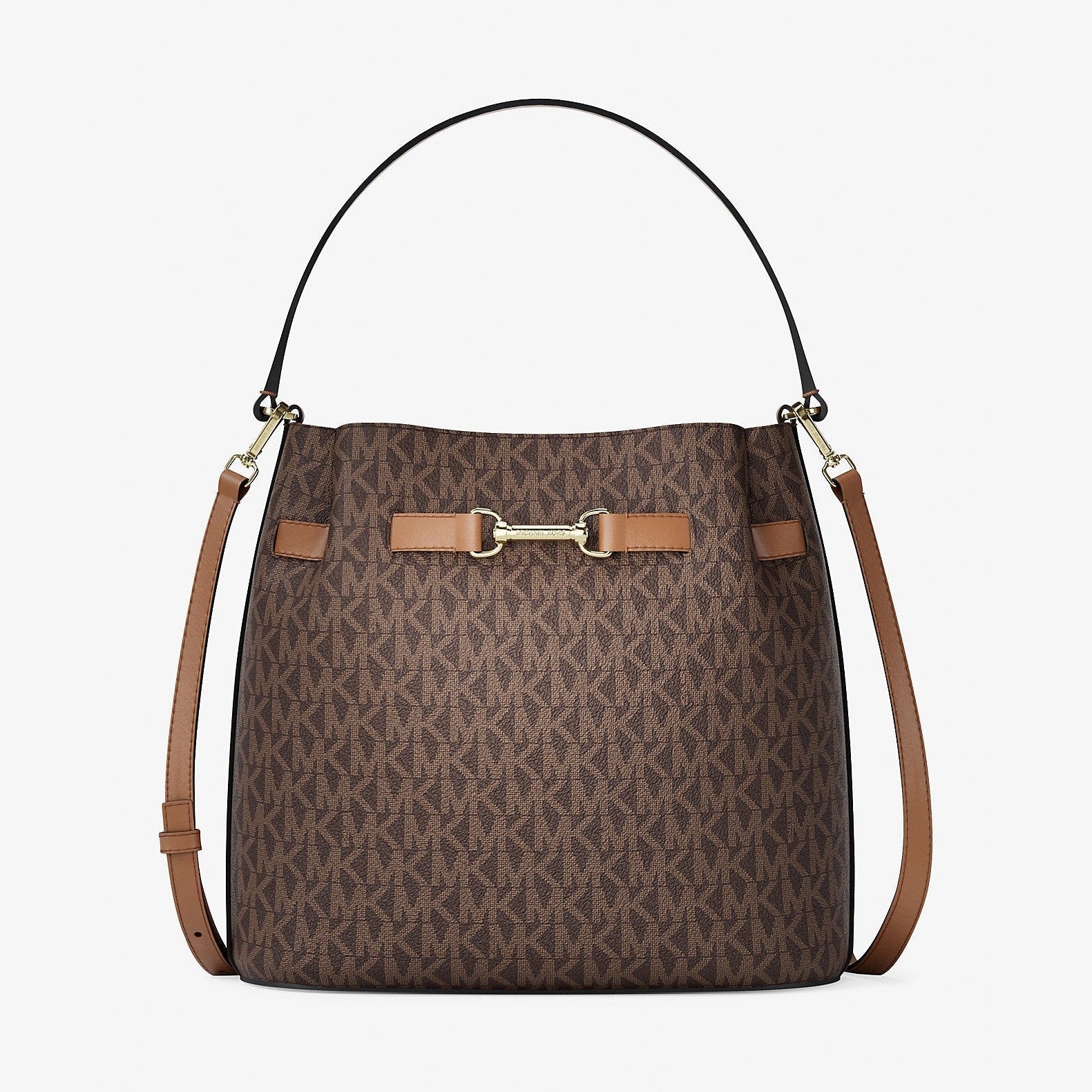 Michael Kors Carson Medium Signature Logo Convertible Bucket Crossbody Bag Brown