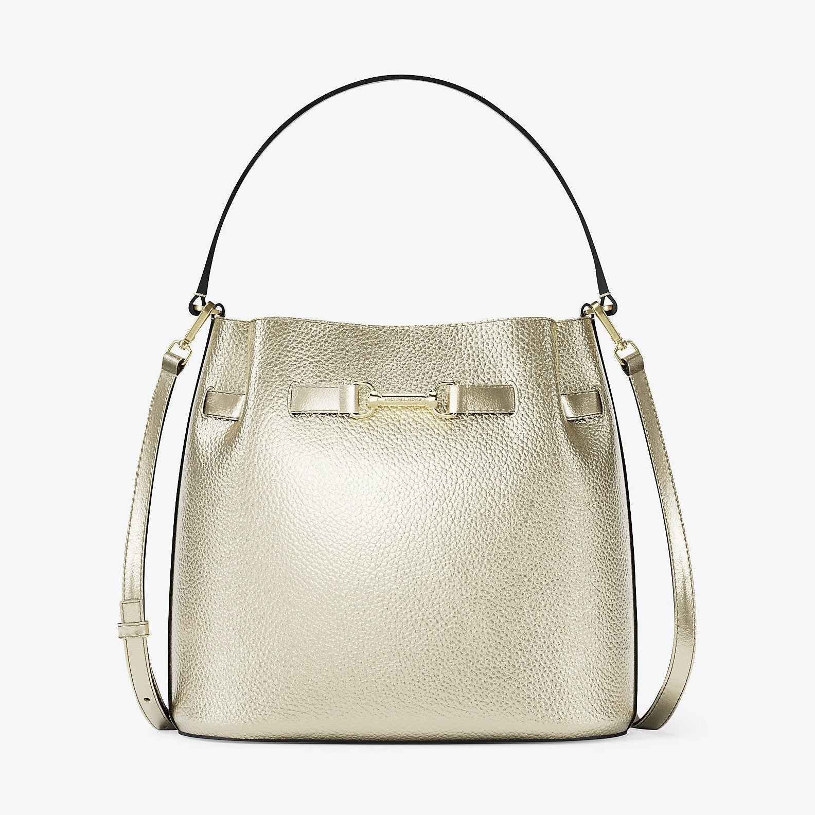 Michael Kors Carson Medium Metallic Convertible Bucket Crossbody Bag Pale Gold