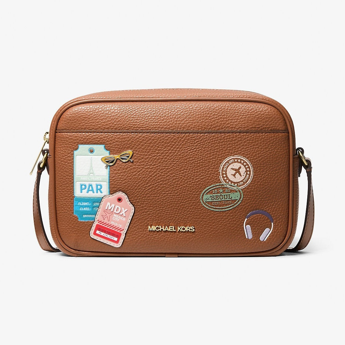 Michael Kors Jet Set Large Embellished Camera Crossbody Bag Luggage