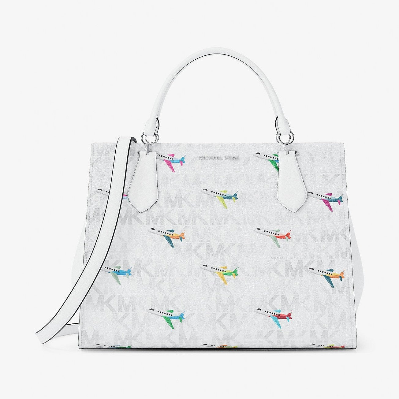 Michael Kors Marilyn Medium Printed Signature Logo Satchel Optic White