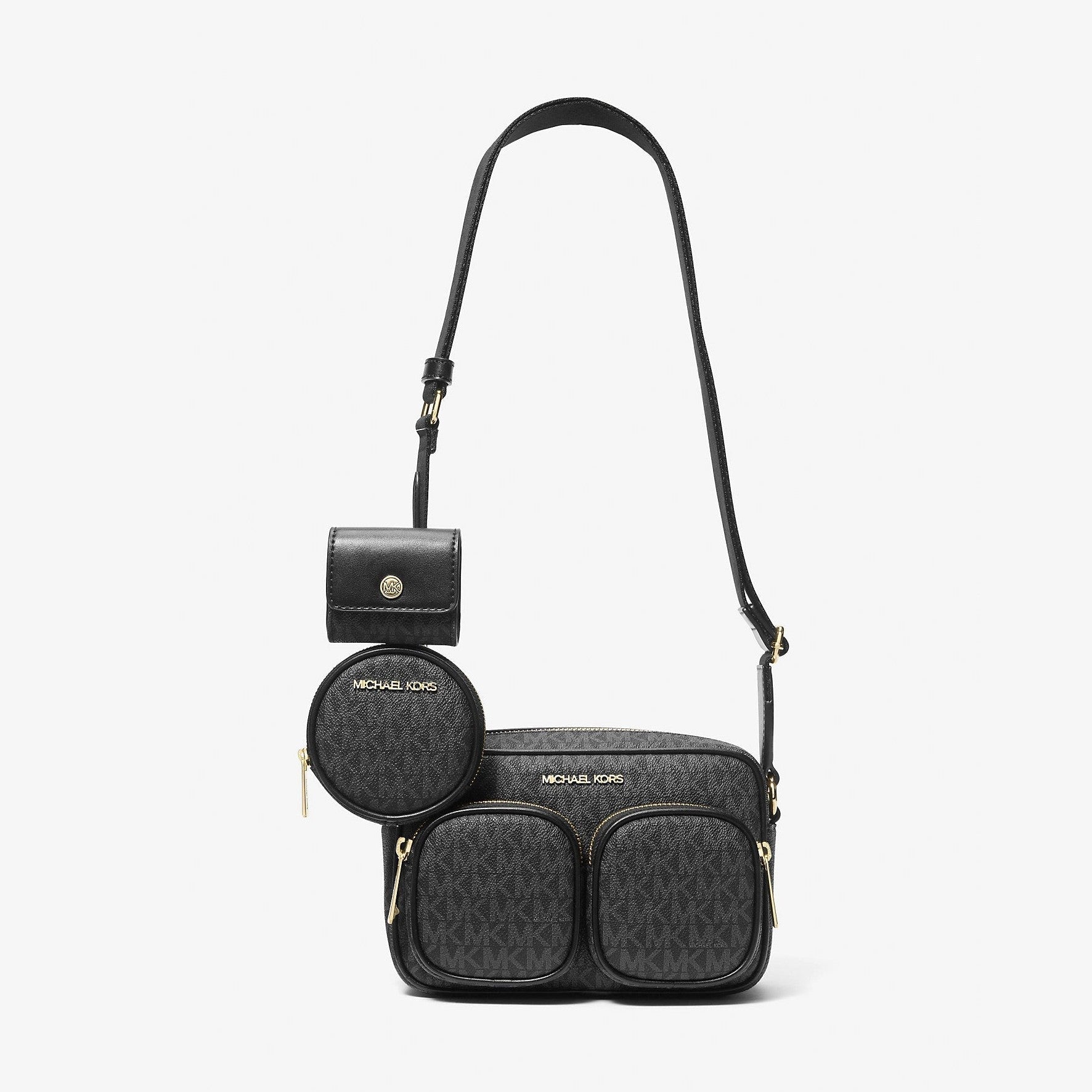 Michael Kors Jet Set Medium Signature Logo Crossbody Bag with Case for Apple Airpods Pro® Black