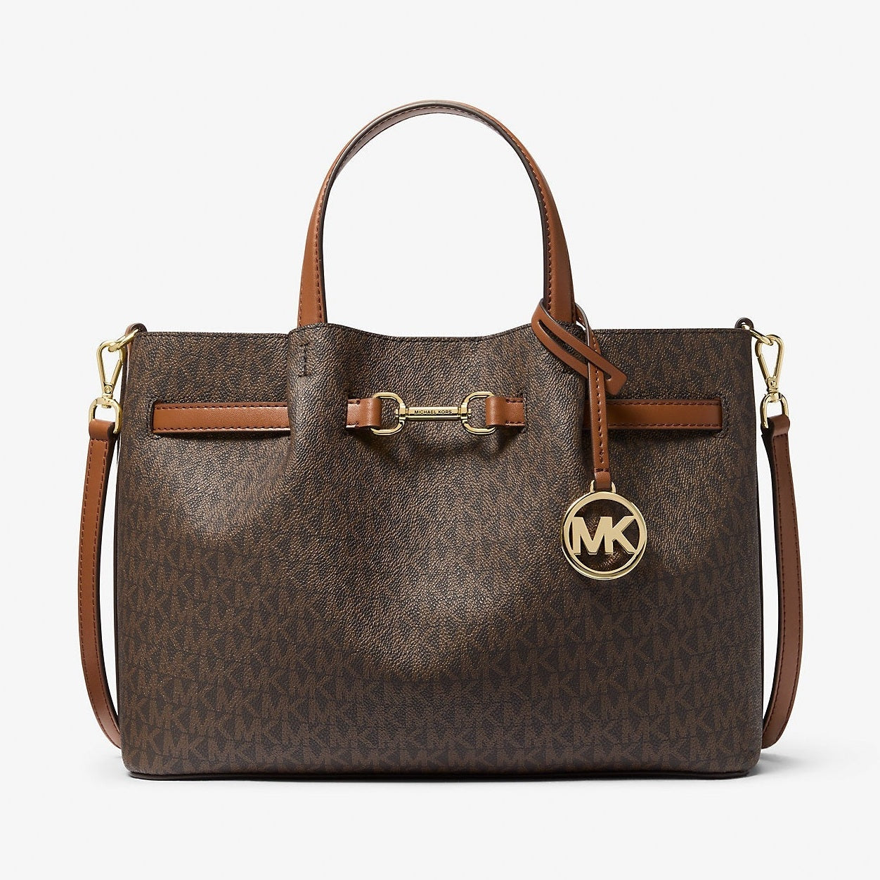 Michael Kors Carson Medium Signature Logo Satchel Brown