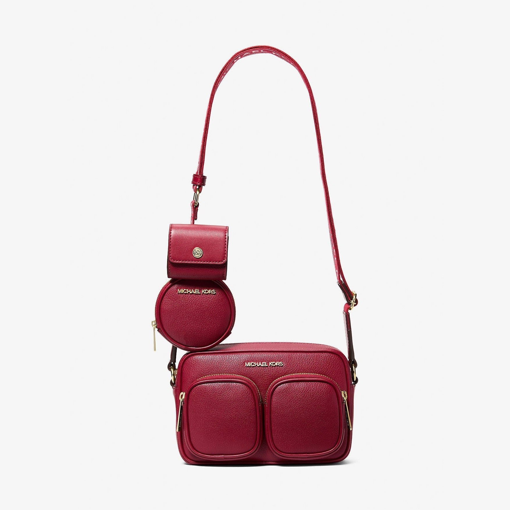 Michael Kors Jet Set Travel Medium Leather Messenger Bag Cherry