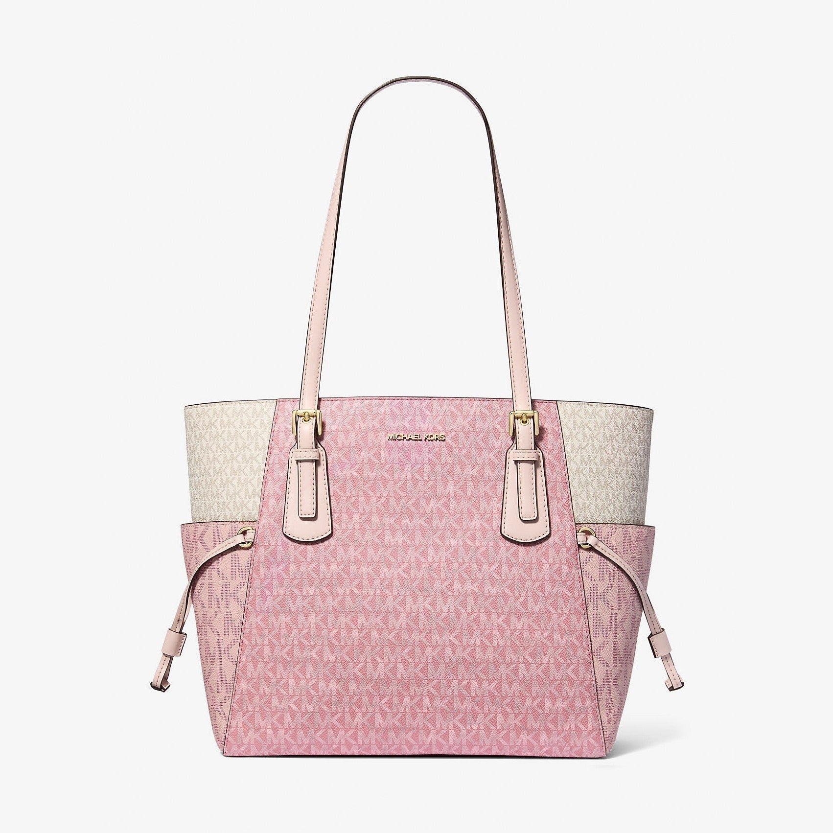 Michael Kors Voyager Large Color-Block Signature Logo Tote Bag Pwd Blsh Mlt