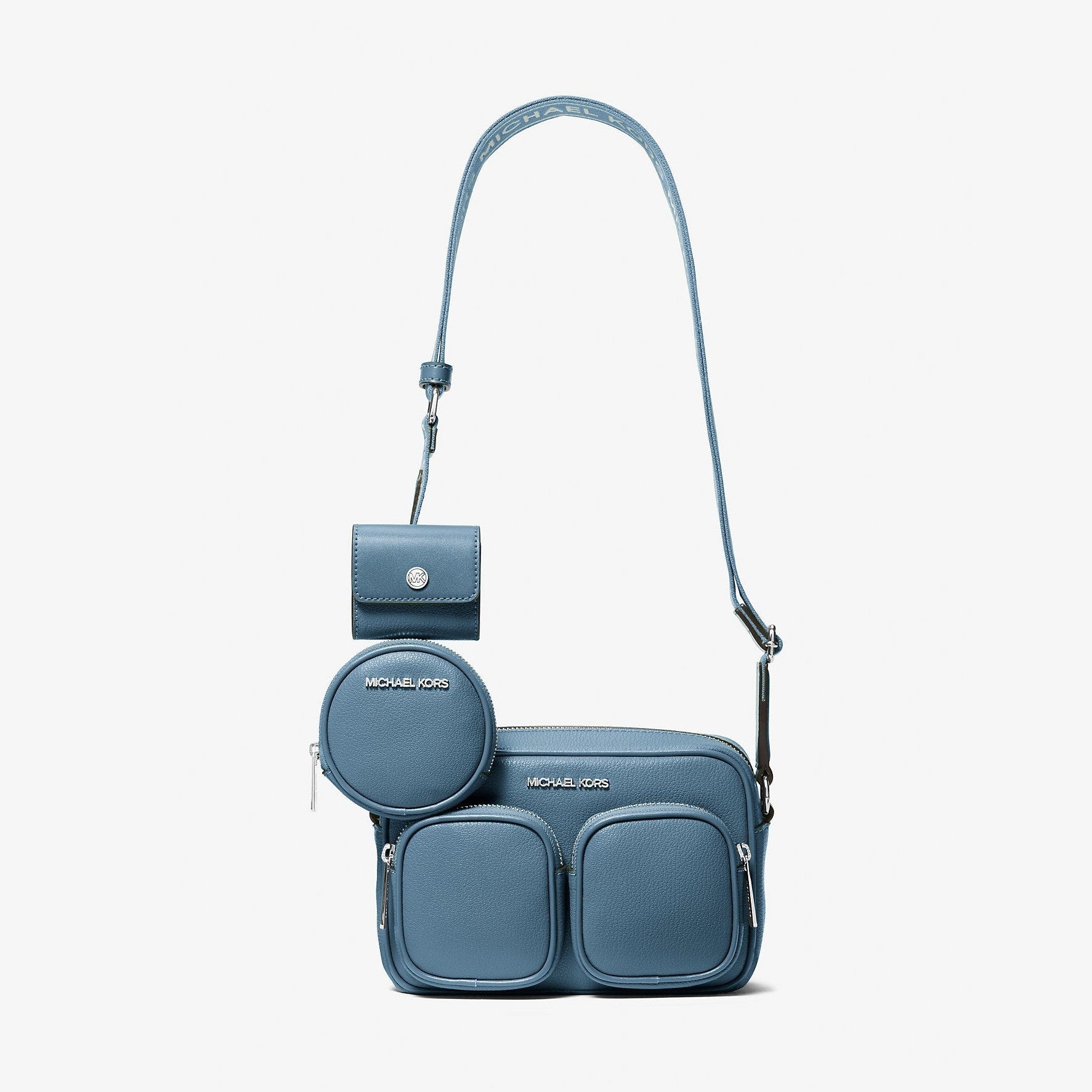 Michael Kors Jet Set Leather Medium Crossbody Bag with Case for Apple Airpods Pro® Cornflower