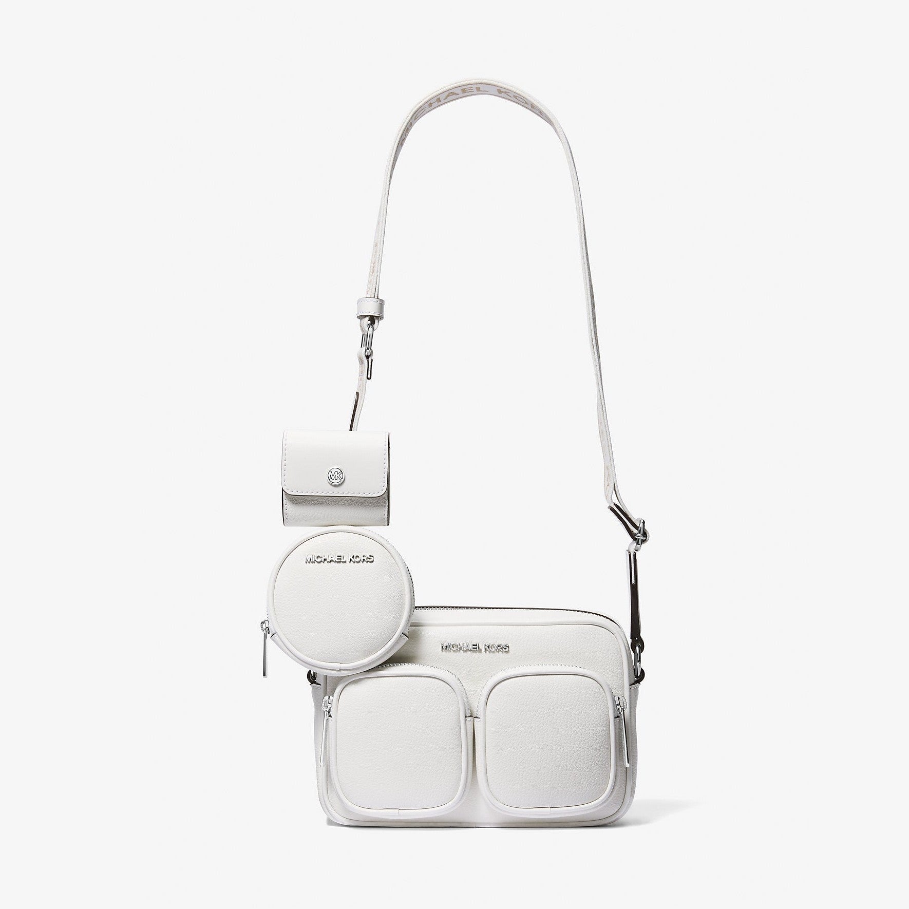 Michael Kors Jet Set Leather Medium Crossbody Bag with Case for Apple Airpods Pro® Optic White
