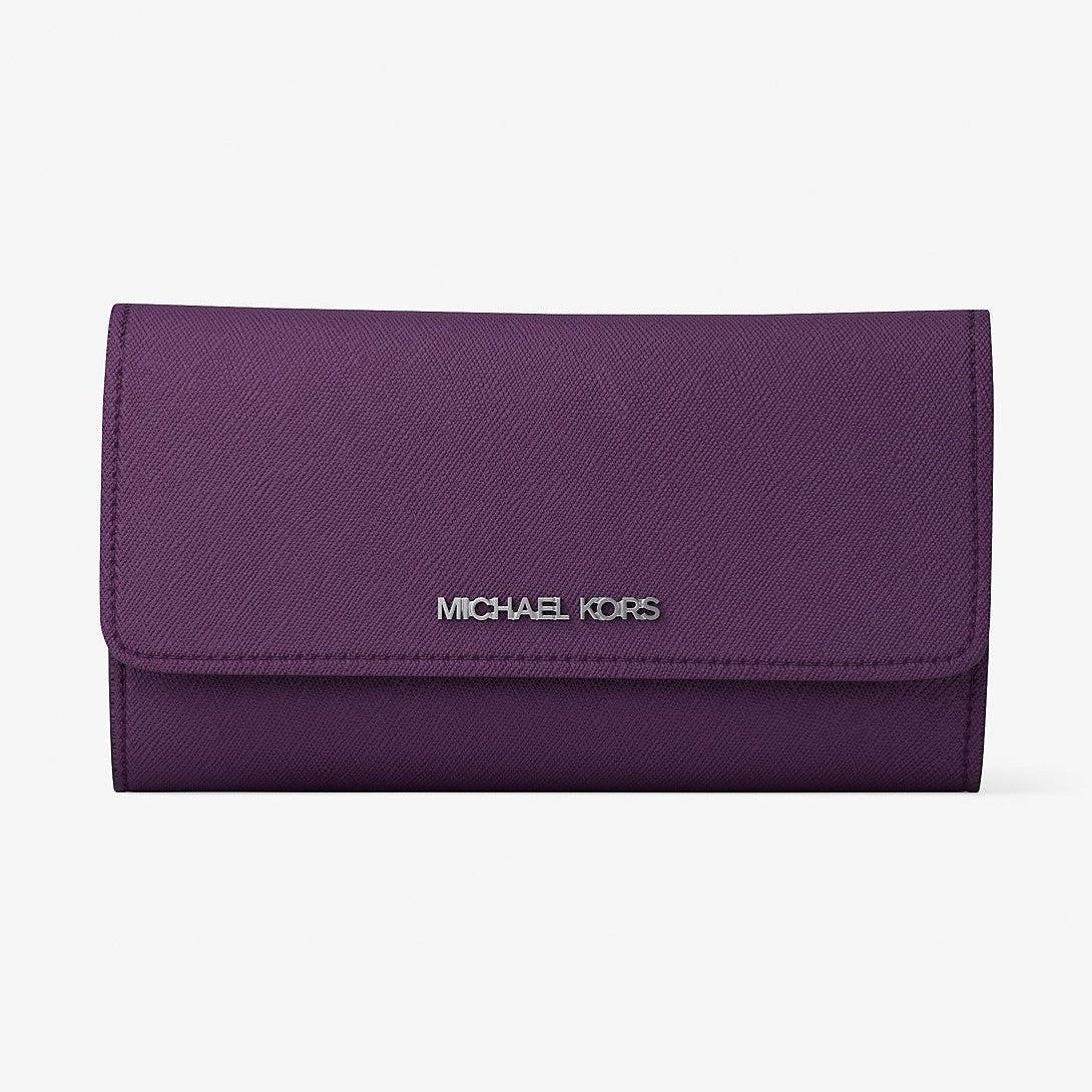 Michael Kors Jet Set Large Saffiano Leather Tri-Fold Wallet Purple