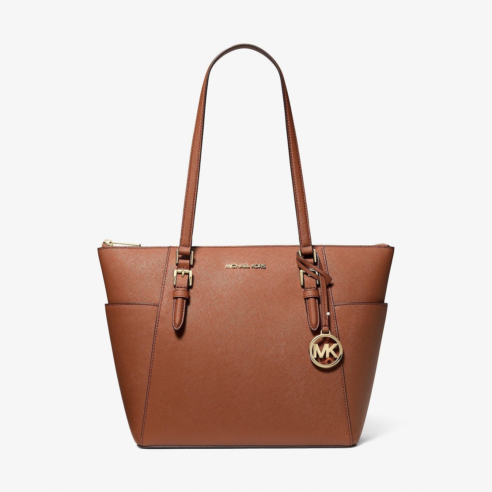 Michael Kors Charlotte Large Saffiano Leather Top-Zip Tote Bag Luggage