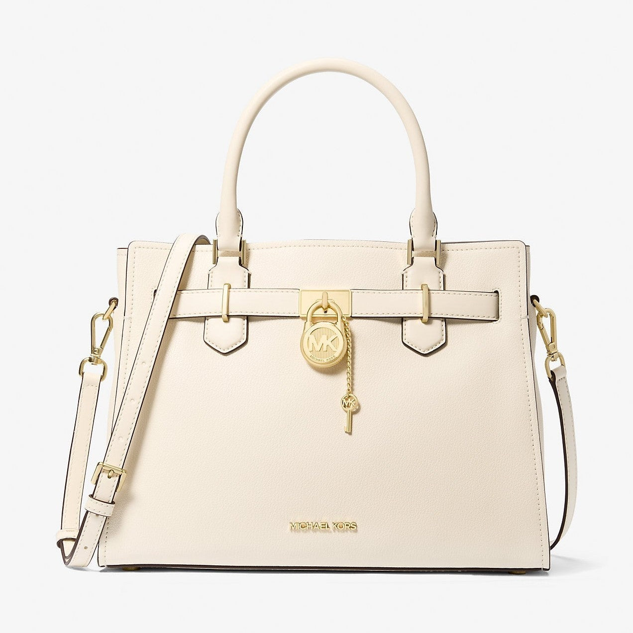 Michael Kors Hamilton Medium Leather Satchel Lt Cream