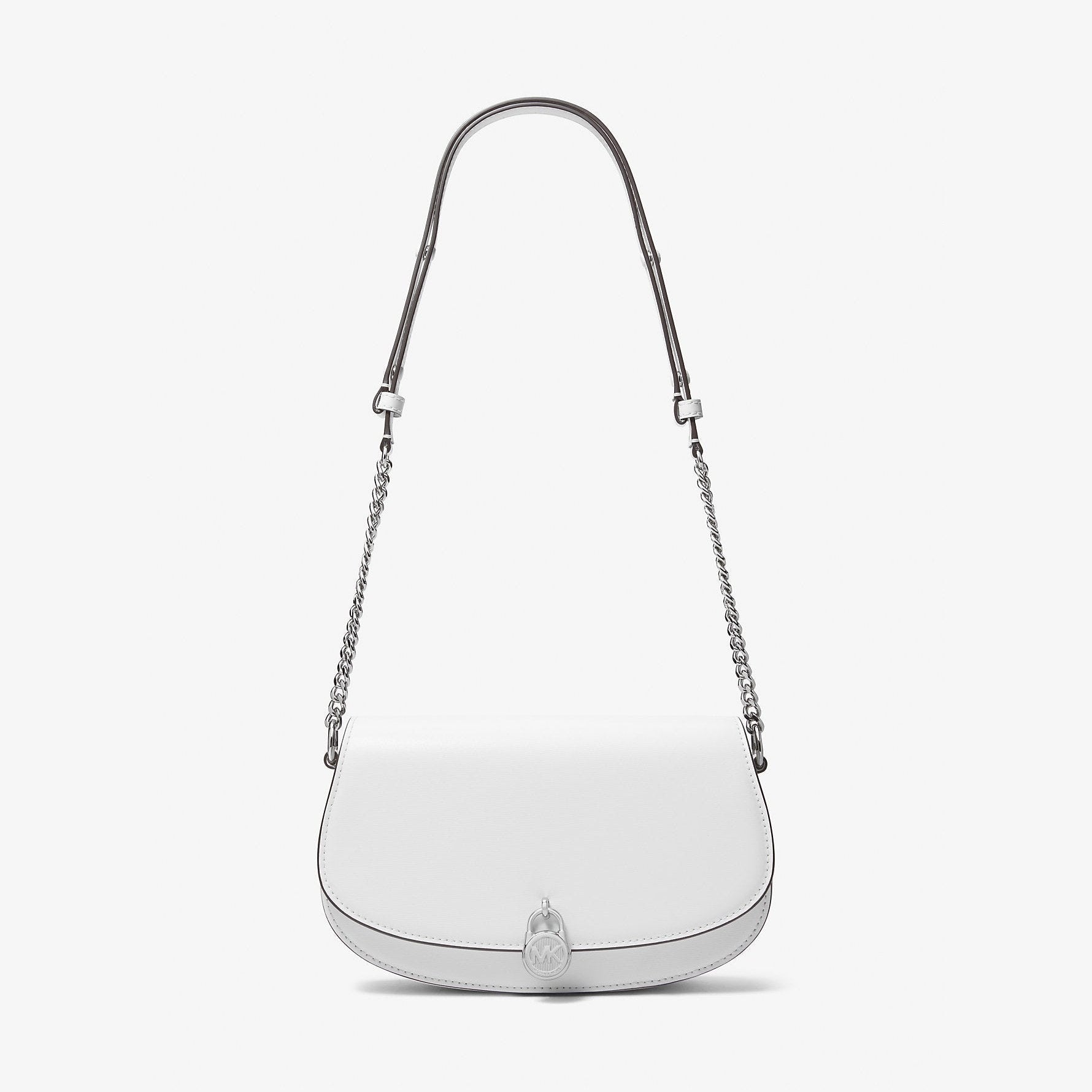 Michael Kors Mila Medium Leather Messenger Bag Optic White