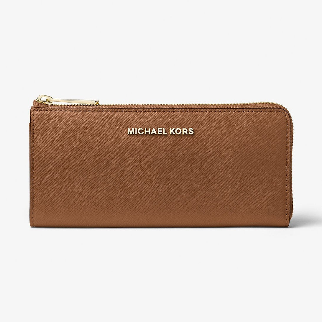 Michael Kors Jet Set Travel Large Saffiano Leather Quarter-Zip Wallet Luggage