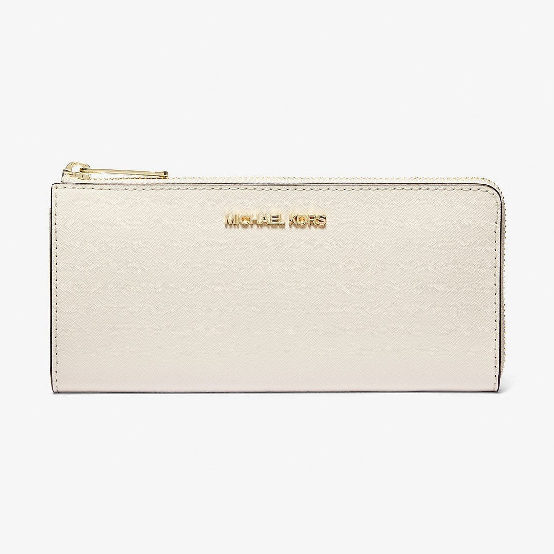 Michael Kors Jet Set Travel Large Saffiano Leather Quarter-Zip Wallet Lt Cream