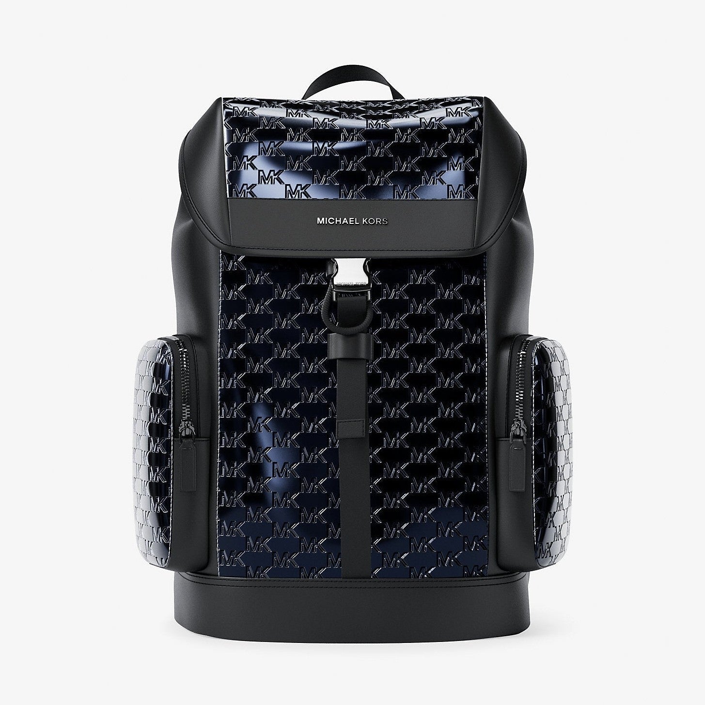 Michael Kors Cooper Medium Metallic Logo Debossed Backpack Navy