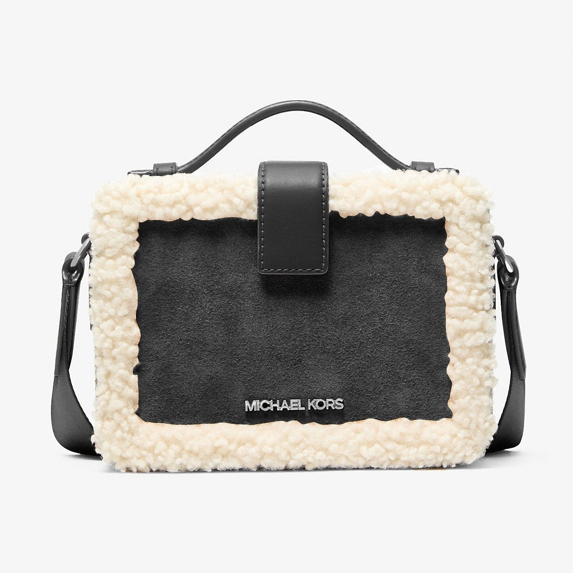 Michael Kors Cooper Suede and Sherpa Crossbody Bag Black