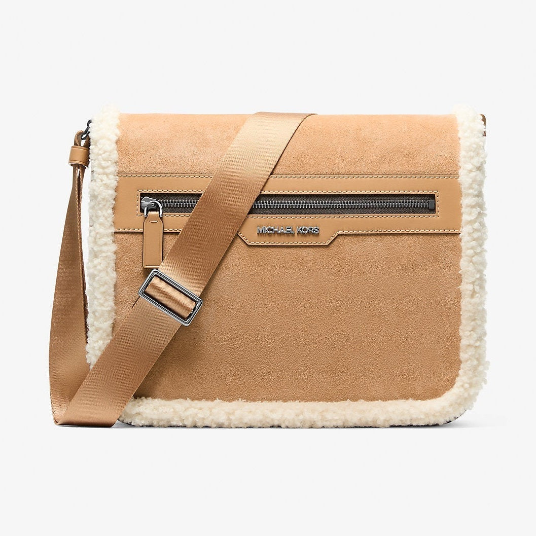 Michael Kors Cooper Suede and Sherpa Messenger Bag Peanut