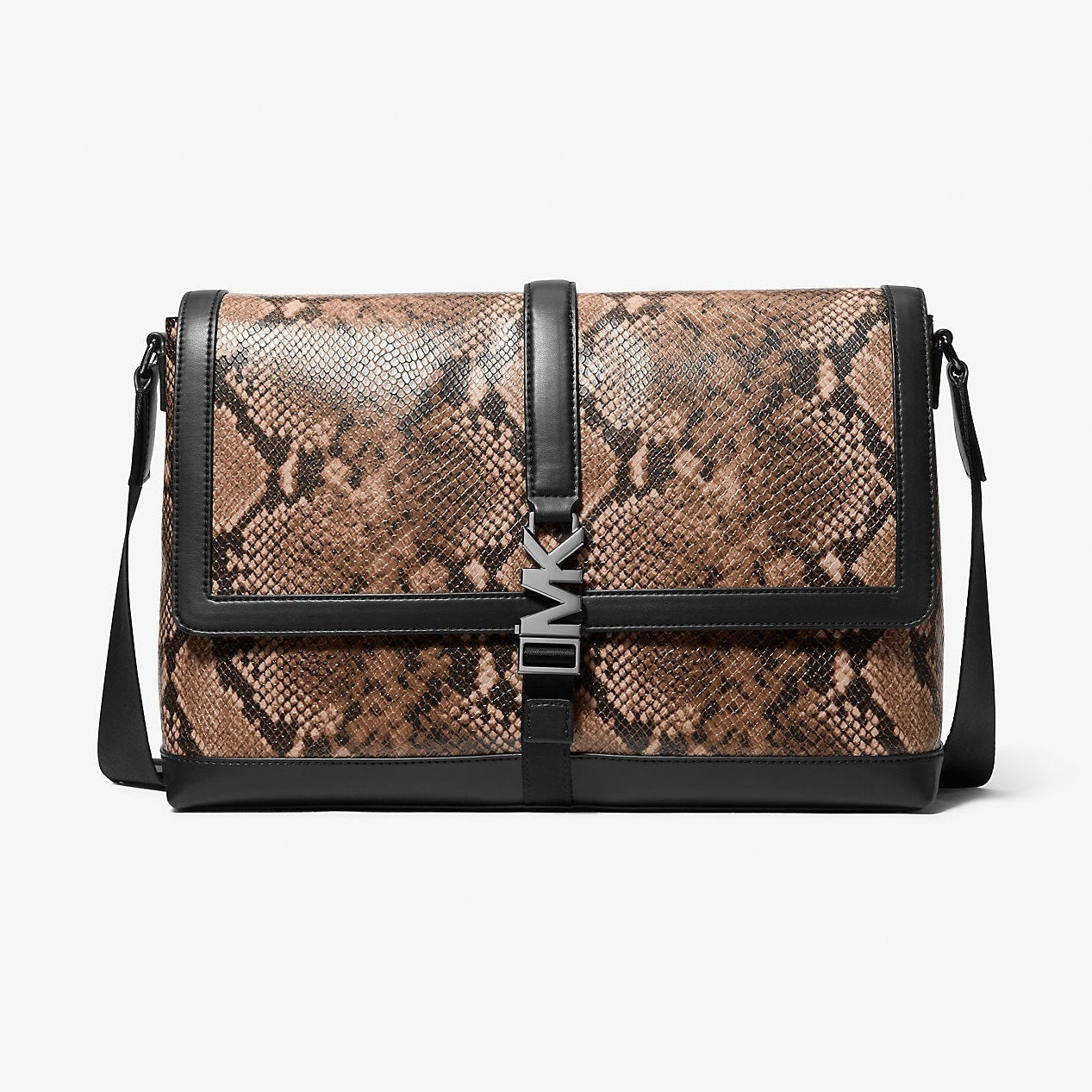 Michael Kors Cyrus Medium Snake Embossed Messenger Bag Driftwood