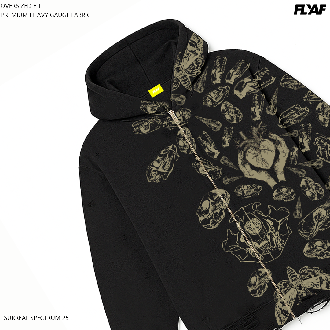 FRACTURED PULSE ZIPPER HOODIE (BLACK)