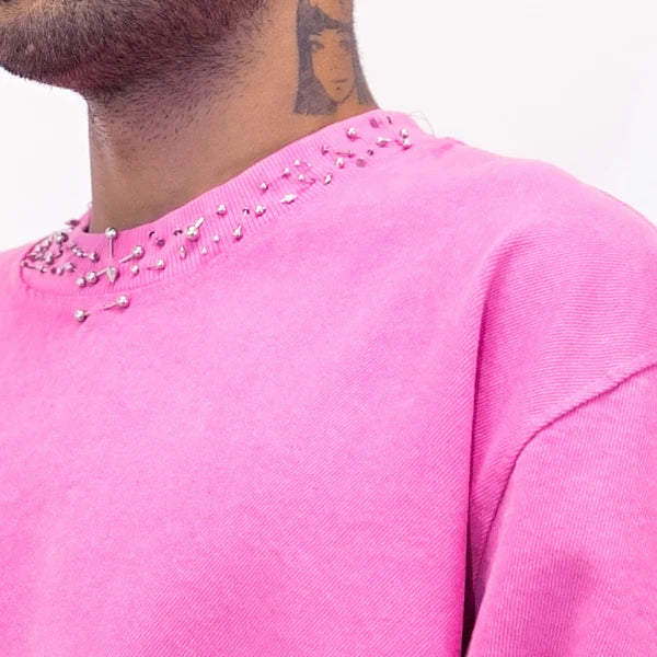Drip Project  Pink Washed Denim Twill Tshirt
