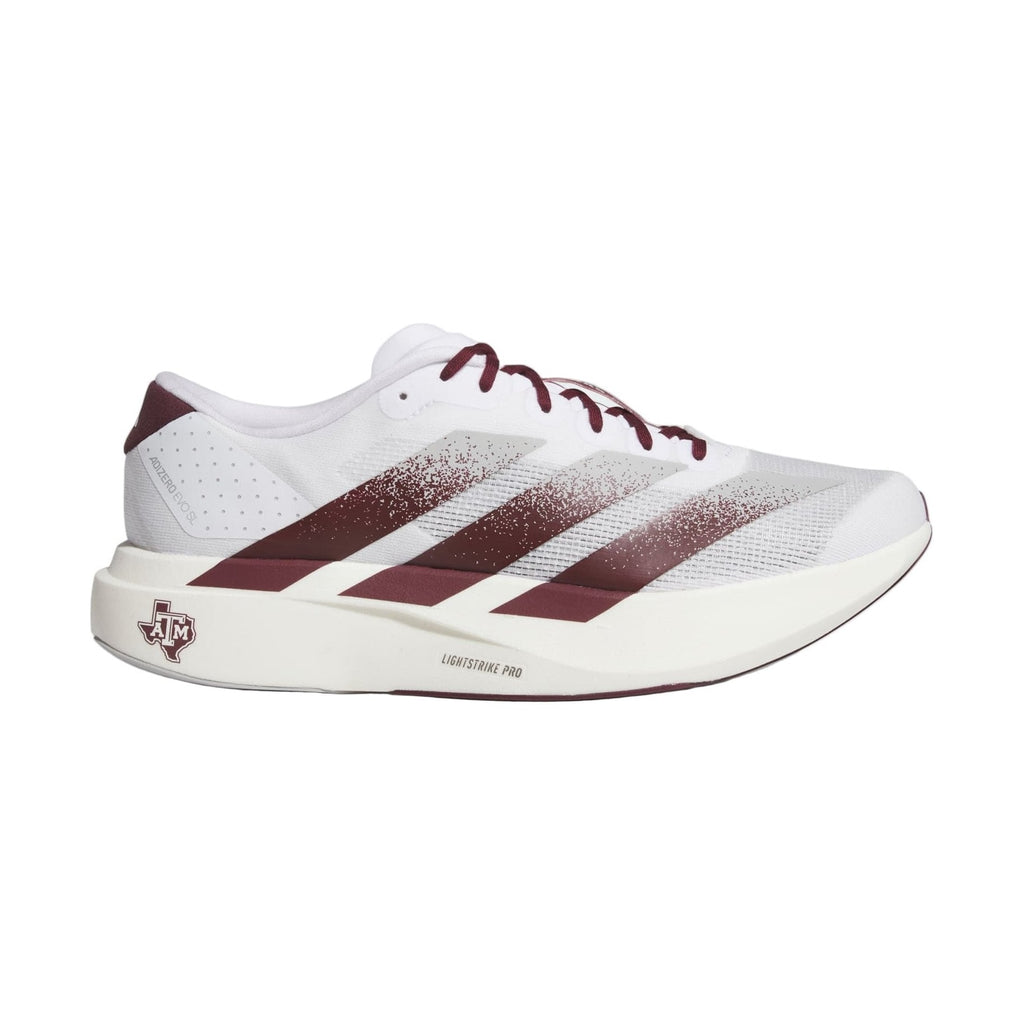 White running shoe with maroon accents on a light gray background