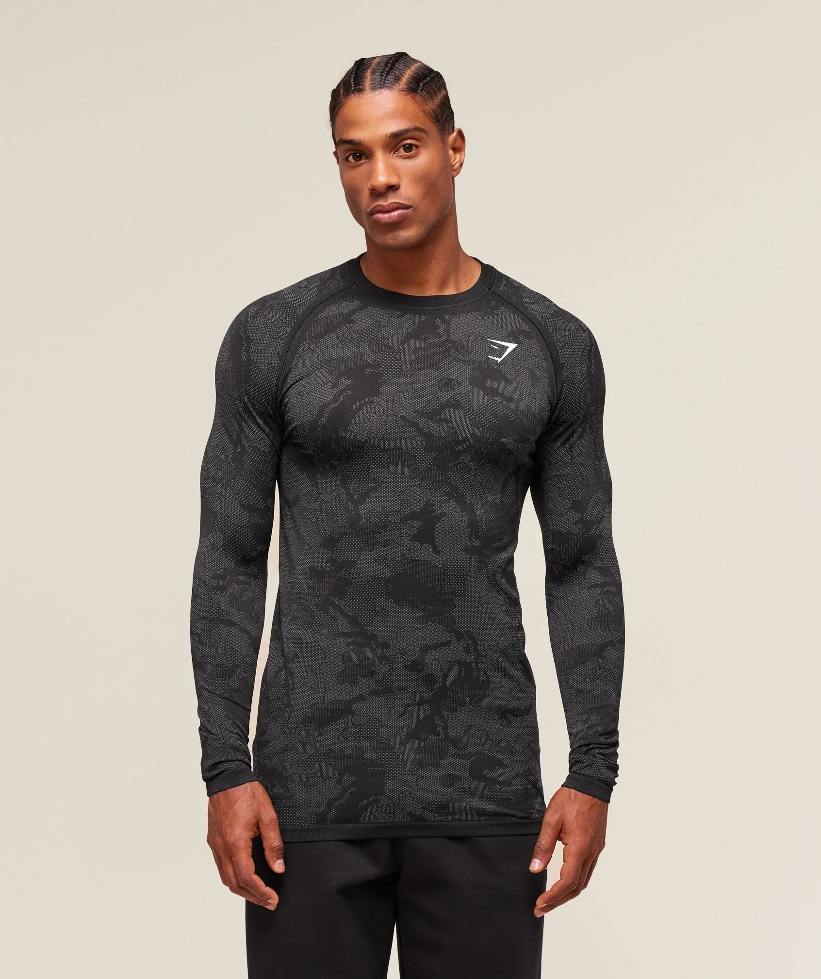 Gymshark Geo Seamless Long Sleeve T-Shirt - Black/Charcoal Grey