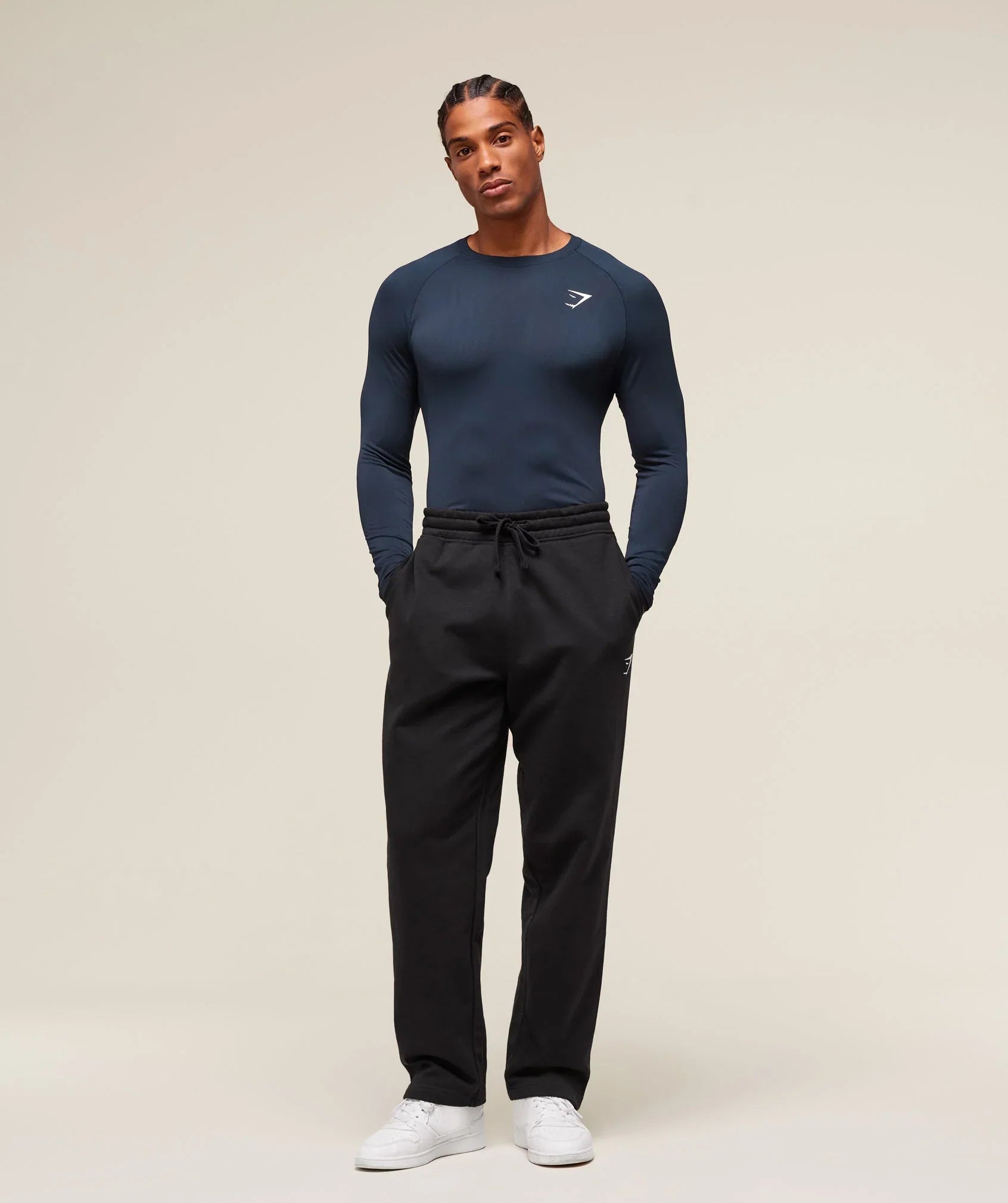 Gymshark Geo Seamless Long Sleeve T-Shirt - Navy/Heavy Blue