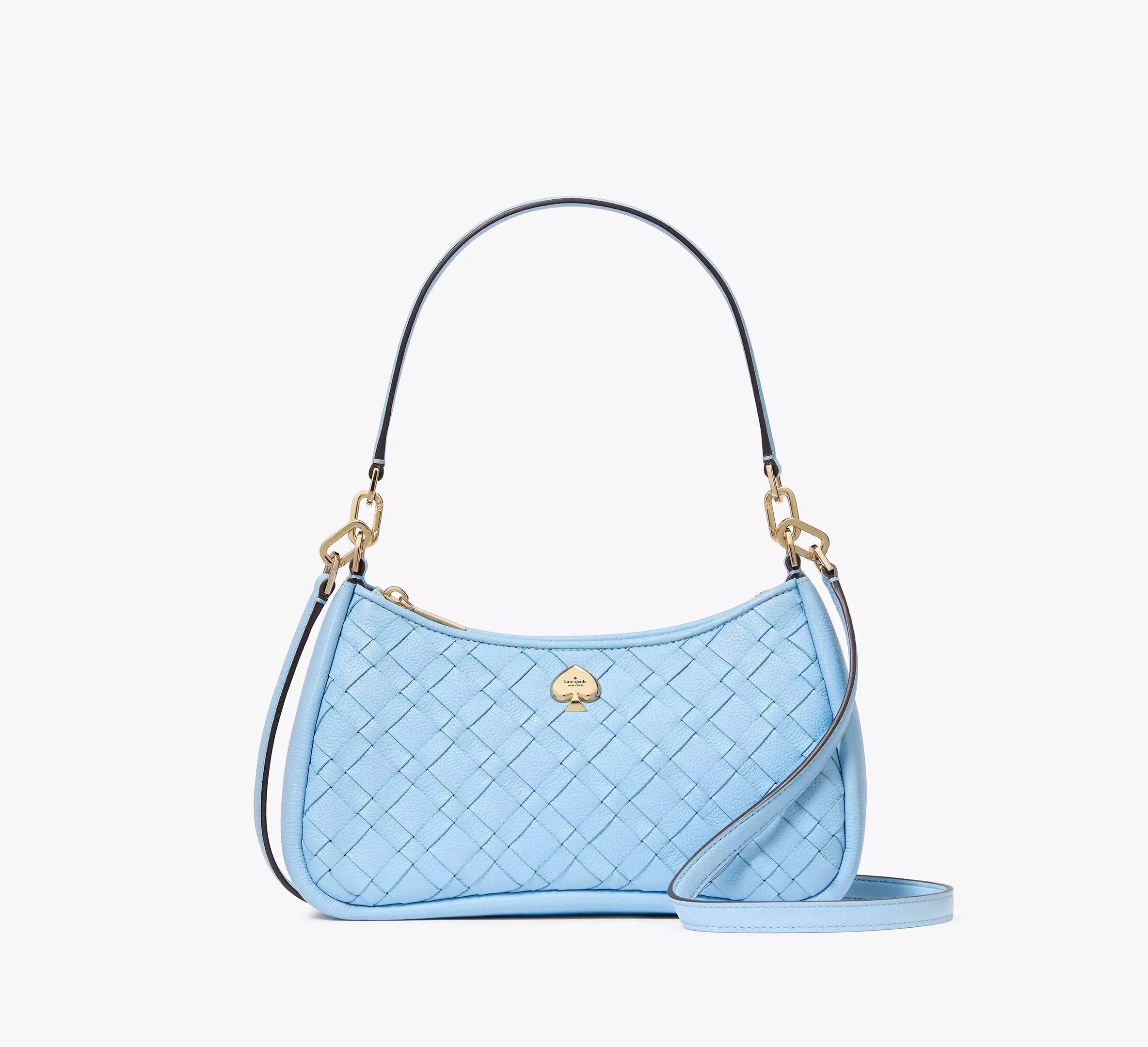 Kate Spade Kayla Woven Leather Small Convertible Shoulder Bag 'Montauk Blue'