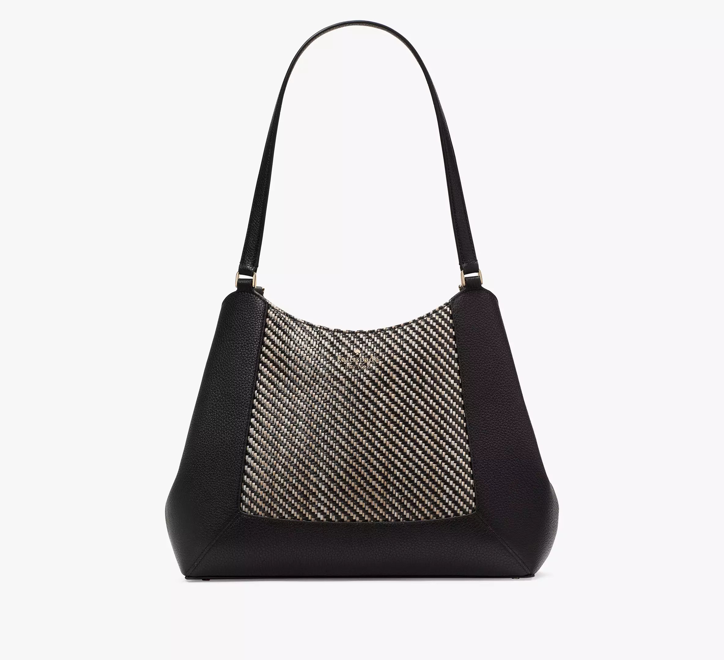 Kate Spade Lena Straw Triple Compartment Shoulder Bag 'Black Multi'