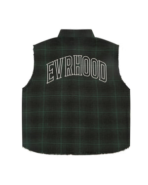 Shredded Checks - Forest Grid - Evrhood shredded sleeveless check shirt