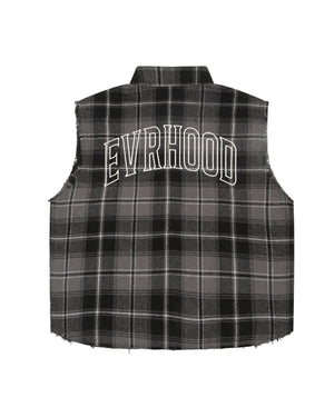 Shredded Checks - Smoke - Evrhood shredded sleeveless check shirt