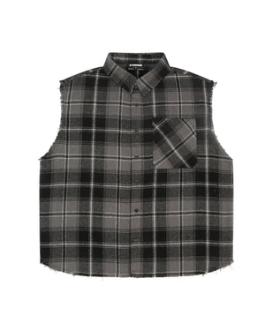 Shredded Checks - Smoke - Evrhood shredded sleeveless check shirt
