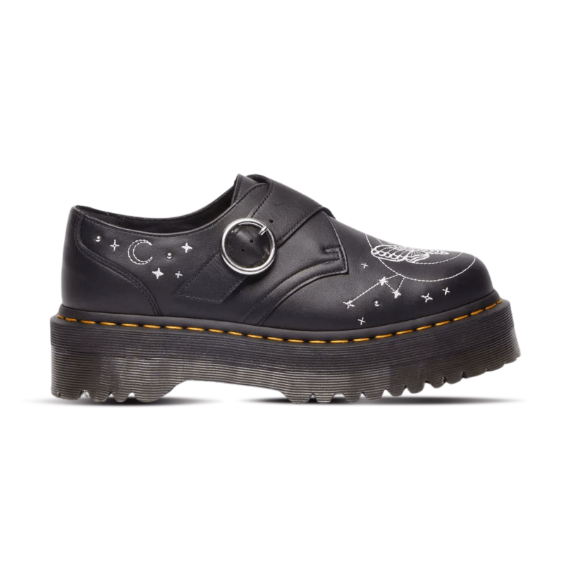 Dr Martens Monk Celestial Moth Leather Platform Shoes Black