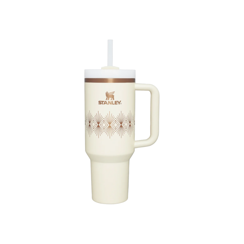 Stanley Deco Collection Quencher H2.0 Flowstate Tumbler 40 Oz Cream Gloss Deco
