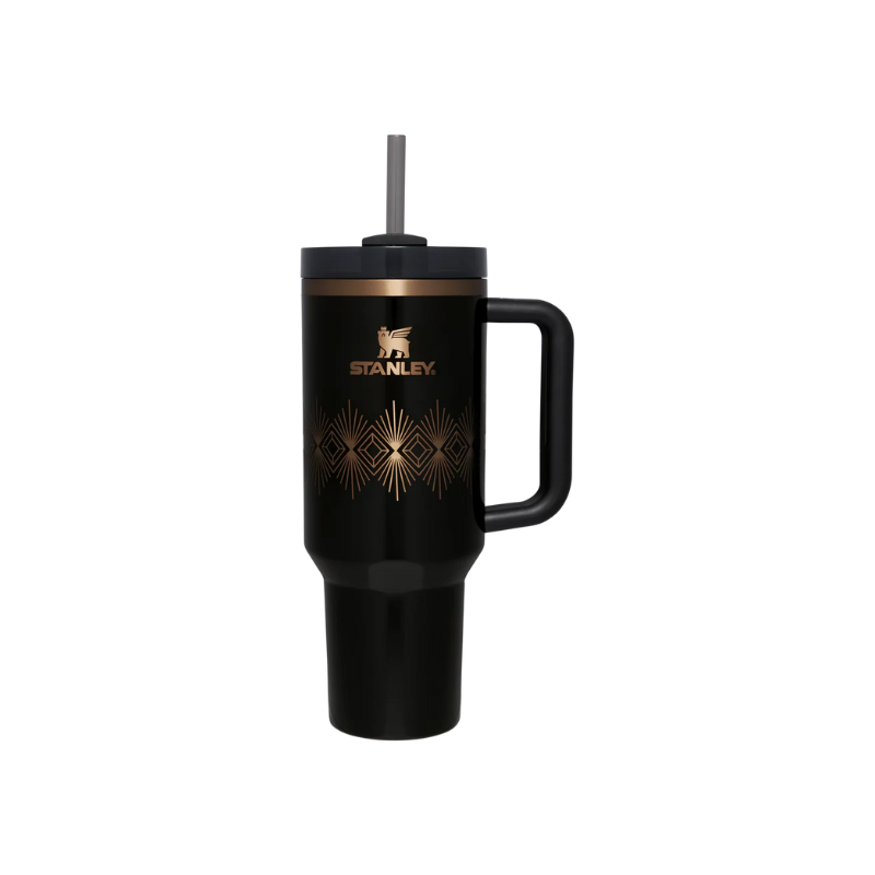 Stanley Deco Collection Quencher  H2.0 Flowstate Tumbler 40 Oz Black Gloss Deco