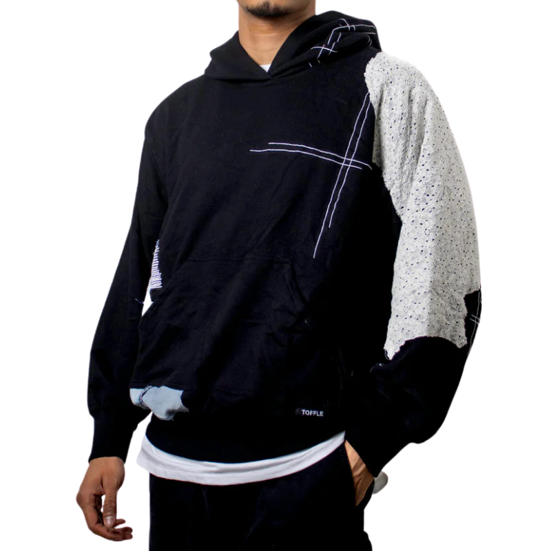 Black Patchwork Net Hoodie
