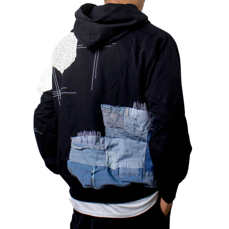 Black Patchwork Net Hoodie