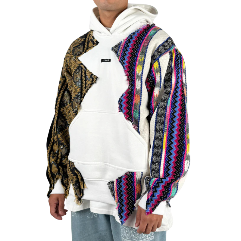 White Artistic Stitched Hoodie
