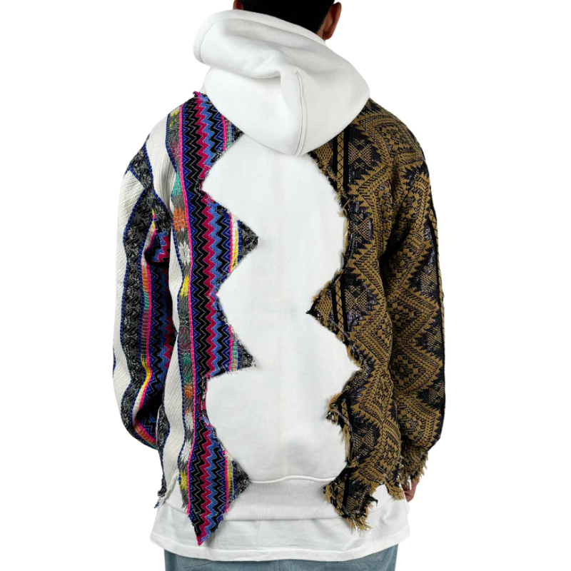 White Artistic Stitched Hoodie