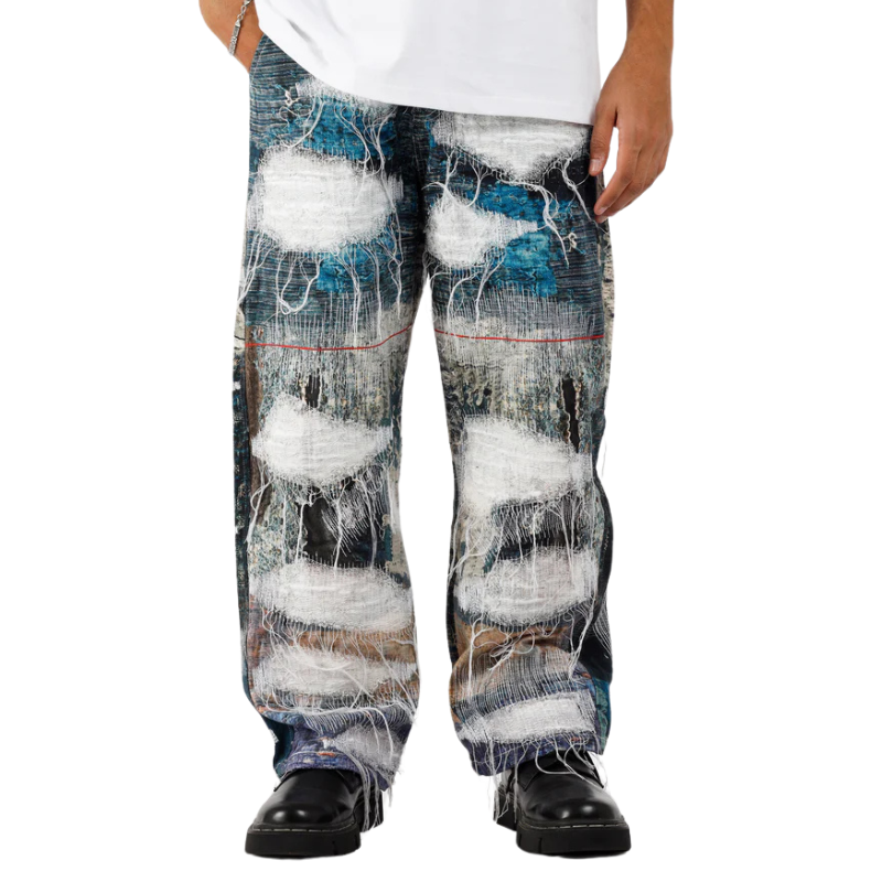 Distressed Sashiko Jeans